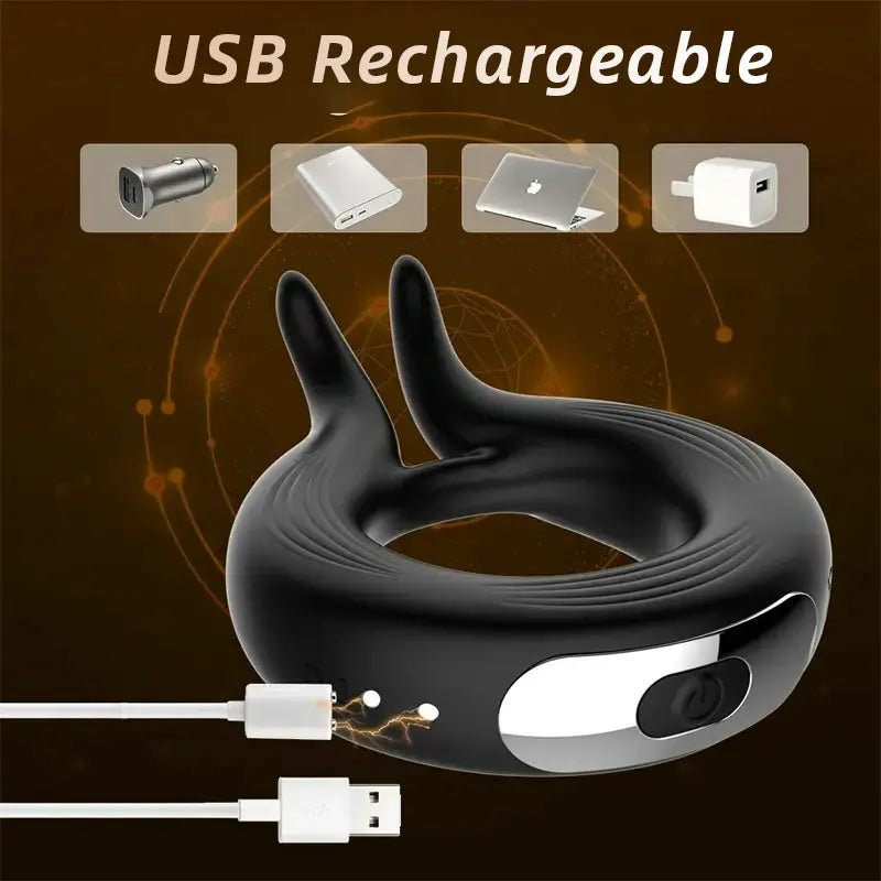 Rabbit Ear Design Silicone Vibrating Penis Ring 1